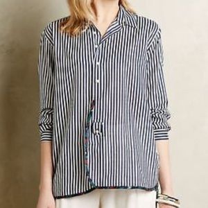 Anthro Holding Horses Striped Floral Trim Blouse